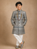 Grey Heavy Sequin Embroidered Kids Sherwani with Stonework Detailing