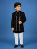 Black Velvet Sequins And Thread Work Sherwani And Pant Set