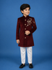 Wine Velvet Deer Design Bead Work Sherwani and Pant Set