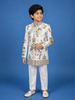 Cream Georgette Floral Embroidery Sherwani And Pant Set