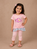 Pink Cotton Half Sleeve T-Shirt with 3D Floral and Sequins Designs for Girls