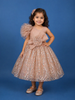 Brown Floral Design Gold Glitter Net Gown