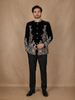 Black Floral Embroidered Velvet Men's Suit