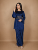 Blue Floral Designed Velvet Co Ord Salwar Suit
