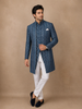 Navy Blue Sequins Embroidery Sherwani Suit