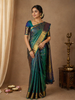 Peacock Blue Floral Woven Pure Kanchipuram Silk Saree