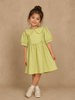 Light Green Textured Puff Sleeve Cotton Gown For Girls