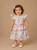 White Frock Adorned with Colorful Floral Designs and Cap Sleeve for Girls
