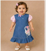 Blue Denim Frock Adorned with Floral Basket Designs and Puff Sleeve for Girls