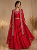 Red Floral Embroidered Chiffon Bridesmaids Lehenga