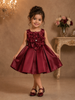 Dark Red 3D Floral Designed Party Gown for Girls