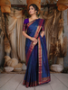 Blue Butta Zari Woven Design Pure Kanchipuram Silk Saree With Contrast Varisai Pattu Border
