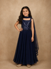 Deep Midnight Navy Blue Sequins Design Satin Kids Palazzo Suit with Dupatta