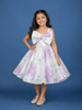 Off-White Rose Print Sleeveless Party Net Frock with Oversized Bow