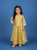 Yellow Mirror Work Kids Palazzo Suit With Jacquard Long Jacket