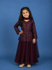 Wine Sequin And Bead Embroidered Kids Net Palazzo Suit
