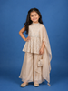 Light Brown Floral Embroidered Silk Blend Kids Palazzo Suit