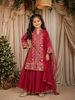 Crimson Red Mirror And Embroidered Design Tissue Silk Kids Palazzo Suit