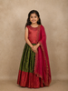 Maroon And Green Floral Zari Woven Raw Silk Pattu Pavadai with Dupatta