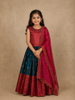 Maroon And Teal Blue Zari Woven Raw Silk Pattu Pavadai with Dupatta