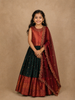 Bottle Green Floral Embroidered Raw Silk Pattu Pavadai