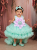 Mint Green Floral Layered Design Net Ruffle Frock