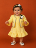 Light Yellow Crepe Frock paired with Matching Full Sleeve Overcoat