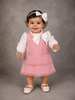White with Pink Denim Cotton Frock with attached Bow