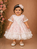 White and Pink Net Frock Adorned with Beads and Floral Laces