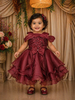 Wine Rose Layered Design Organza Party Frock With Bow Detailing