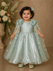 Pale Green 3D Floral Designed Party Gown for Girls
