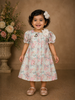Light Blue Cotton Frock Adorned with Prints and 3D Flowers