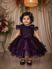 Deep Plum Layered Design Organza Party Frock With Bow Detailing