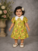 Lime Green Seersucker Frock Adorned with Floral Prints