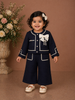 Navy Blue Seersucker Palazzo Suit with attached Bow
