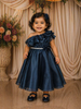 Midnight Blue Layered Design Satin Frock