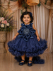 Slate Blue Floral Layered Design Net Ruffle Frock