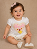 White Cotton Half Sleeve T-Shirt with 3D Floral and Heart Patch Designs for Girls
