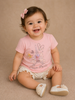 Pink Cotton Half Sleeve T-Shirt with 3D Floral and Bow Designs for Girls