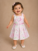 White Cotton Frock Adorned with Floral and Leaves Pattern and Sleeveless for Girls