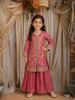 Dusty Rose Pink Embroidered Design Tissue Silk Kids Palazzo Suit
