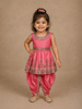 Rose Pink Floral Embroidered Design Satin Kids Patiala Salwar Suit With Dupatta