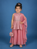 Pink Sequins Embroidered Silk Peplum Kids Palazzo Suit with Dupatta And Purse