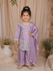 Lavender Floral Thread and Sequins Embroidered Design Tissue Silk Kids Palazzo Suit