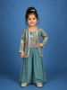 Teal Blue Peacock Embroidered Georgette Kids Palazzo Suit