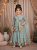 Light Blue Floral Embroidered Tissue Silk Kids Palazzo Suit