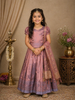 Brown Floral Designed Silk Pavada Sattai Set