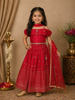 Red Floral Designed Raw Silk Lehenga