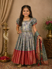Blue Floral Designed Silk Pavada Sattai Set