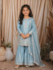 Sky Blue Floral Thread and Sequins Embroidered Design Tissue Silk Kids Palazzo Suit